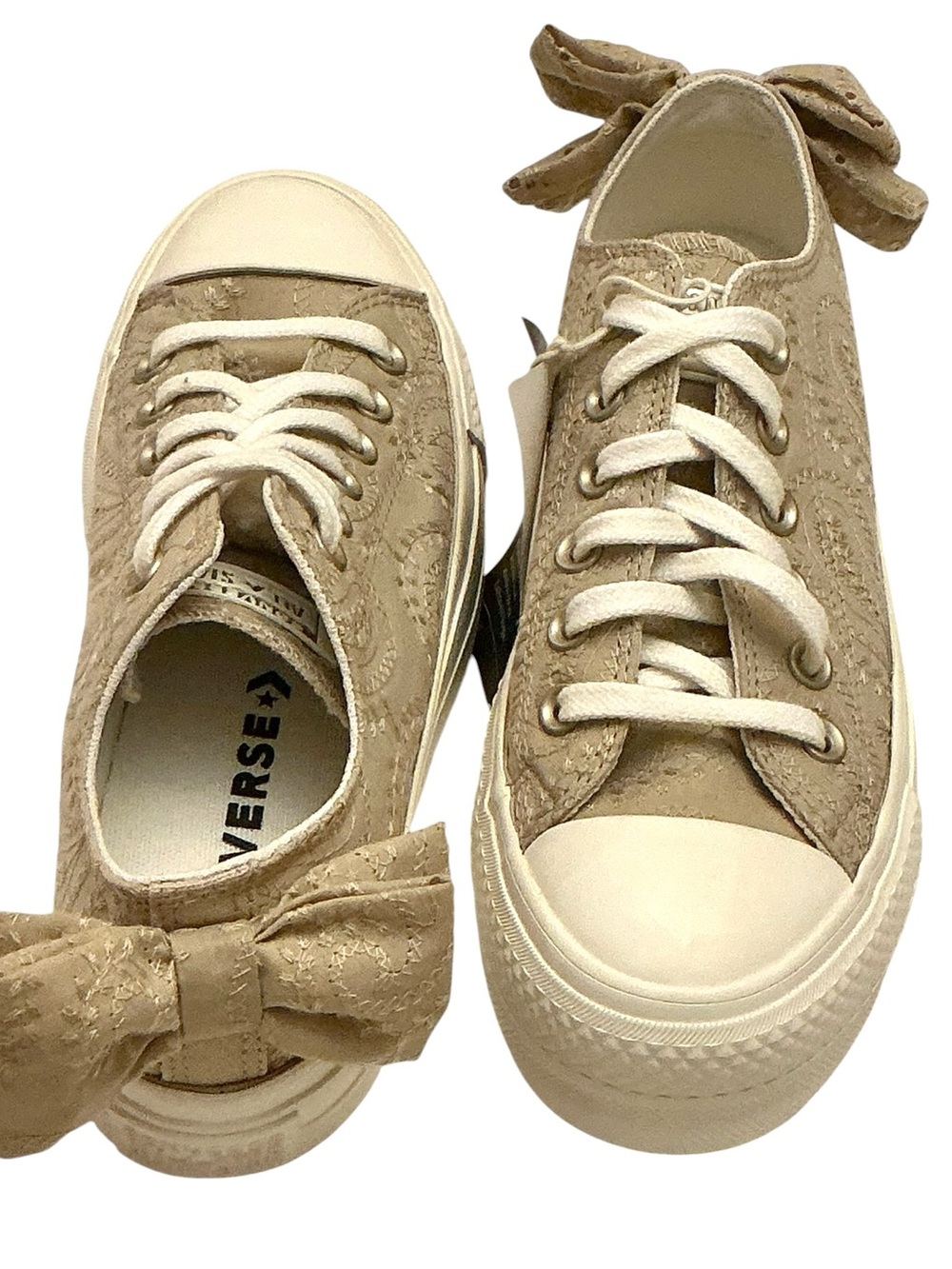 Converse Women's Chuck Taylor All Star Lift Bow Tan Platform Sneakers Size- 6.5